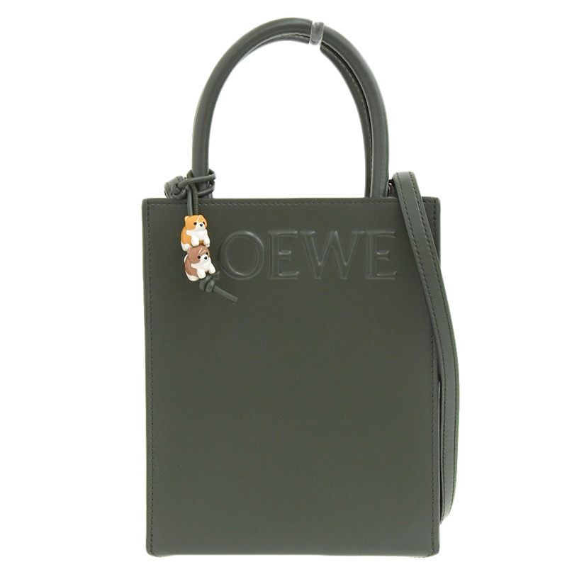 ロエベ LOEWE スタンダード A5 2WAYバッグ ショルダーバッグ ハンドバッグ ロゴ レザー カーキ 中古 OB2151