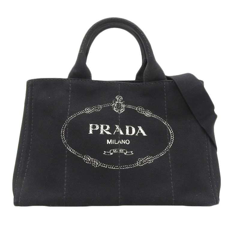 プラダ PRADA カナパ 2WAY ハンドバッグ ショルダーバッグ キャンバス ブラック 中古 OB2173