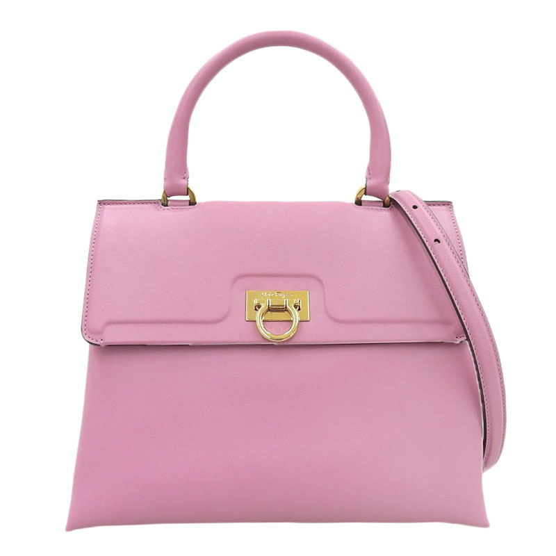 フェラガモ FERRAGAMO 2WAYバッグ ハンドバッグ ショルダーバッグ レザー ピンク 中古 OB2179