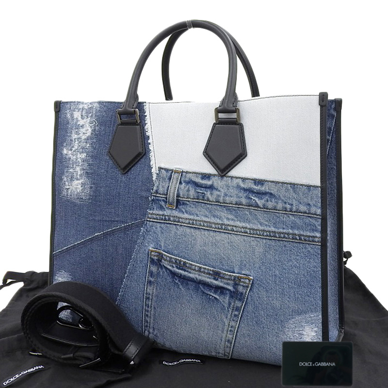 http://ドルチェ＆ガッバーナ%20DOLCE&GABBANA%202WAY%20トート%20ショルダーバッグ%20パッチワーク%20デニム/レザー%20青/黒%20BM2271AO998%20中古%20OB2181