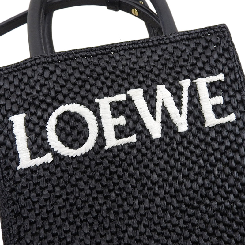 http://ロエベ%20LOEWE%20スタンダード%20A5トート%202WAY%20ハンドバッグ%20ショルダーバッグ%20ラフィア/レザー%20ブラック%20A563S30X09%20中古%20OB2183