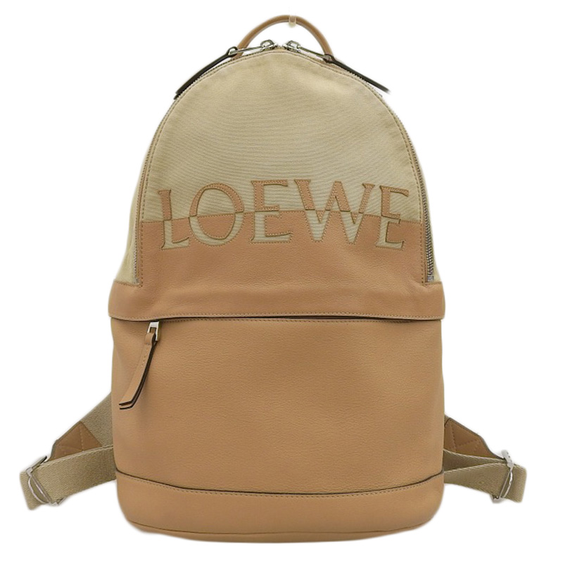 http://ロエベ%20LOEWE%20バックパック%20リュックサック%20キャンバス/レザー%20ベージュ%20中古%20OB2190