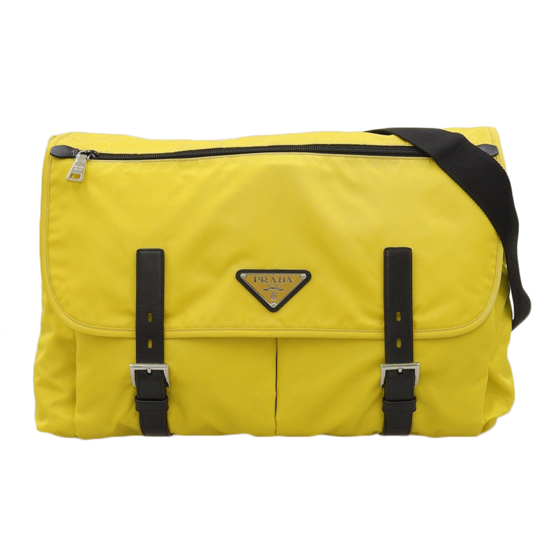 プラダ PRADA ショルダーバッグ 斜め掛けショルダー ナイロン/レザー イエロー/ブラック 中古 OB2194