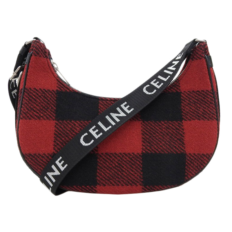 セリーヌ CELINE ミディアム アヴァ バッファローチェック ファブリック/レザー レッド/ブラック 196962DO2.27NO 中古 OB2195