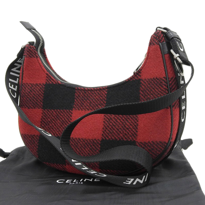 http://セリーヌ%20CELINE%20ミディアム%20アヴァ%20バッファローチェック%20ファブリック/レザー%20レッド/ブラック%20196962DO2.27NO%20中古%20OB2195