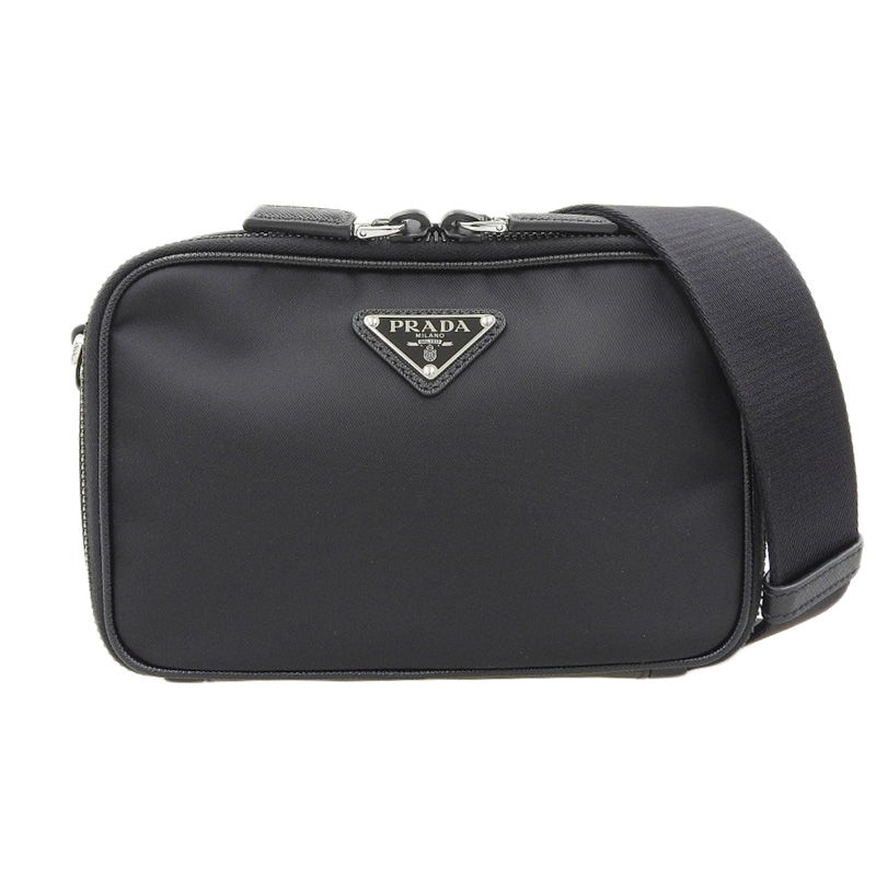 プラダ PRADA ブリック ショルダーバッグ Re-Nylon レザー ブラック 2VH070 中古 OB2196