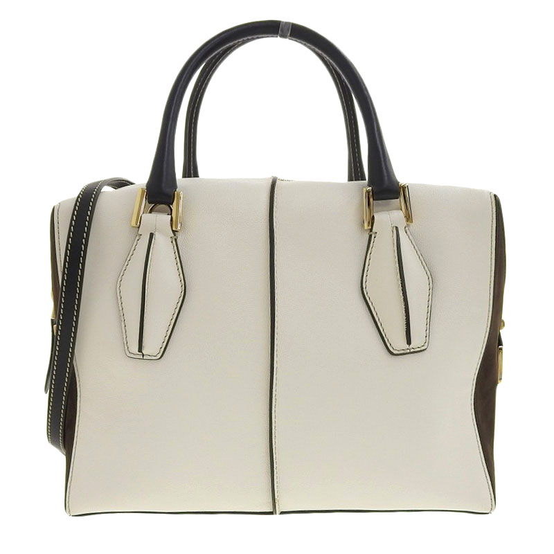 トッズ TOD'S Dキューブ 2WAYバッグ ハンドバッグ ショルダーバッグ レザー ホワイト/ブラウン/ブラック 中古 OB2197