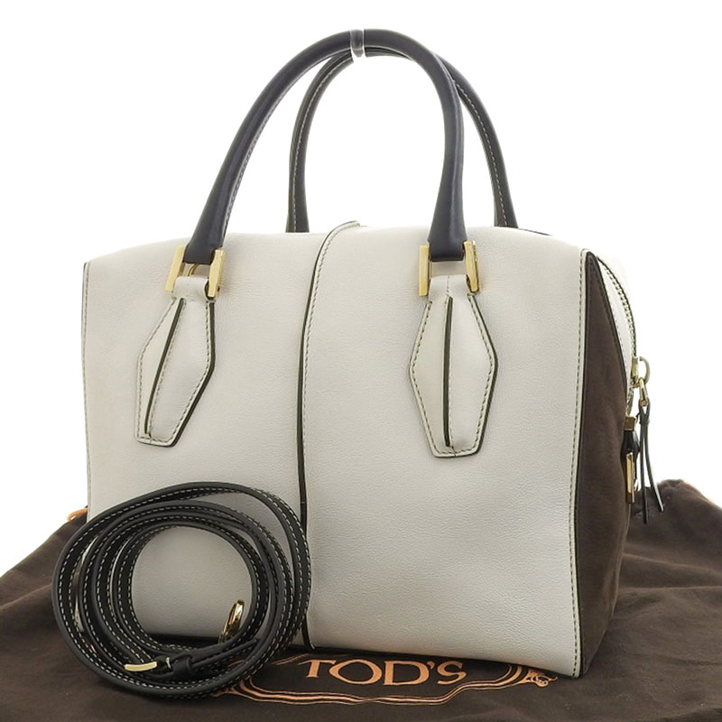 http://トッズ%20TOD'S%20Dキューブ%202WAYバッグ%20ハンドバッグ%20ショルダーバッグ%20レザー%20ホワイト/ブラウン/ブラック%20中古%20OB2197