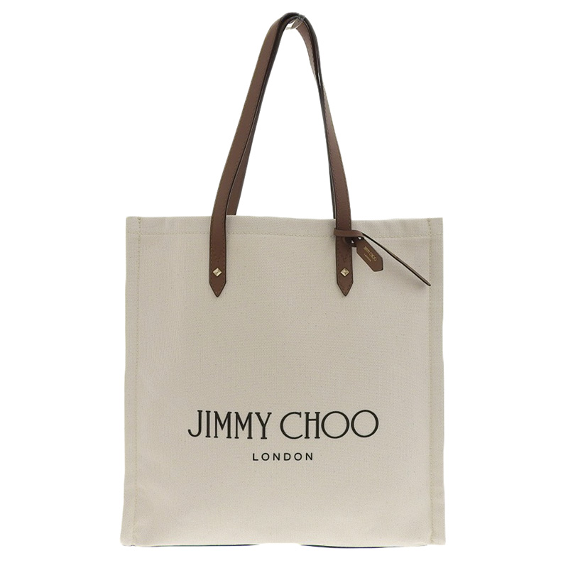 ジミーチュウ JIMMY CHOO ロゴ トートバッグ キャンバス/レザー ナチュラル/タン 中古 OB2204