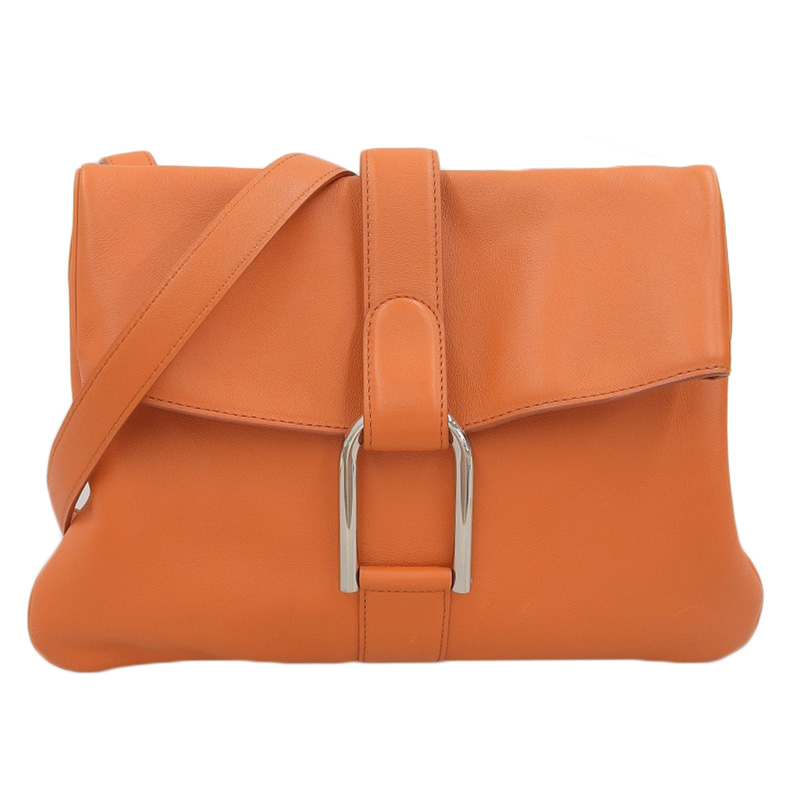 デルボー DELVAUX ショルダーバッグ レザー オレンジ シルバー金具 中古 OB2210