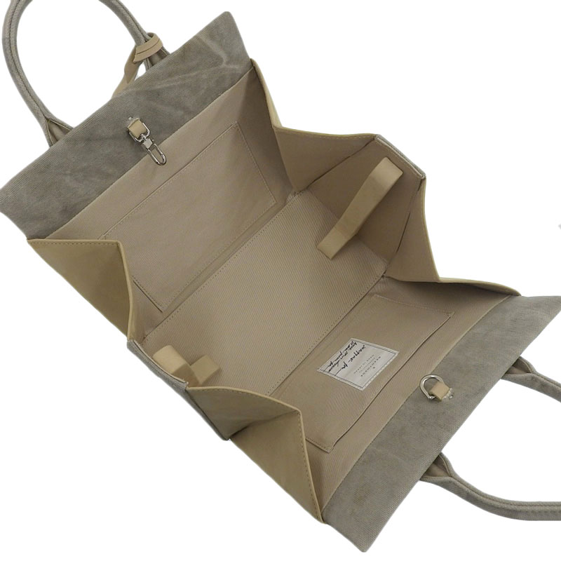 http://レディメイド%20READYMADE%20ハンドバッグ%20キャンバス/レザー%20グレー系%20美品%20OB2211