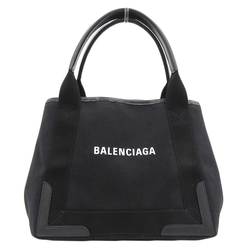 バレンシアガ BALENCIAGA ネイビーカバスS トートバッグ キャンバス/レザー ブラック 339933 中古 OB2215