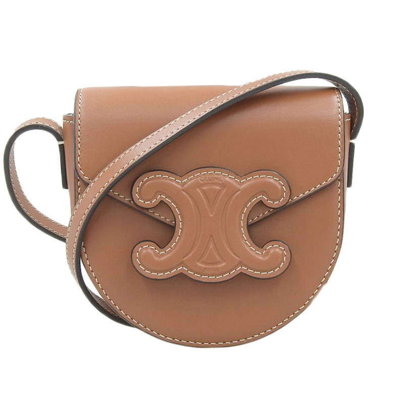 セリーヌ CELINE ミニブザス キュイル トリオンフ ショルダーバッグ レザー タン 美品 OB2225