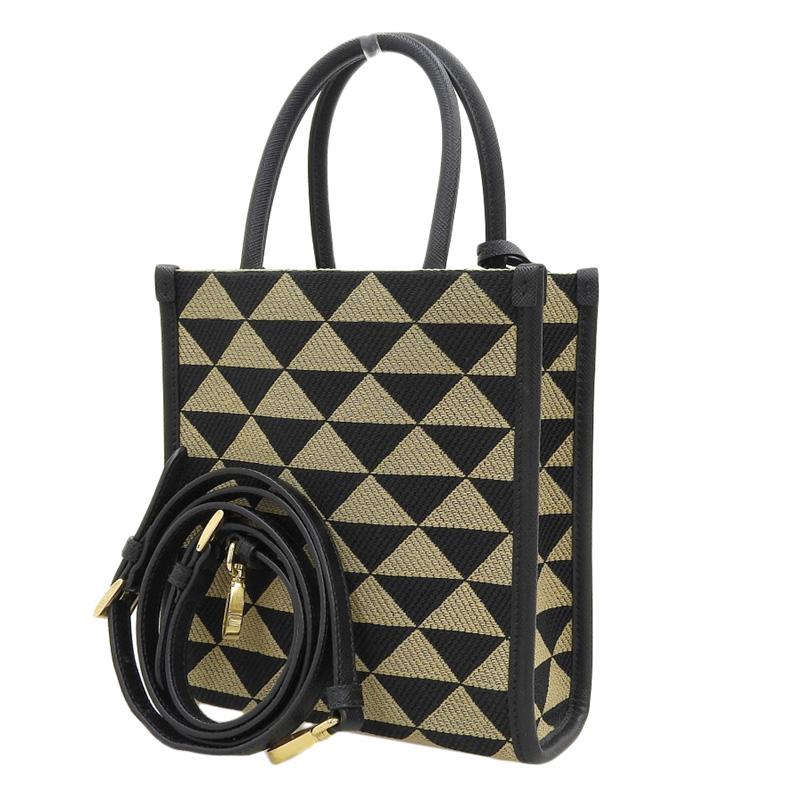 http://プラダ%20PRADA%20シンボル%20エンブロイダリー%20ミニバッグ%202WAY%20ショルダー%20ファブリック/レザー%20ブラック/ベージュ%201BA355%20美品%20OB2228