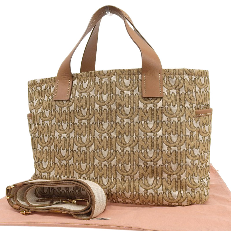 http://ミュウミュウ%20MIUMIU%202WAYバッグ%20トートバッグ%20ショルダーバッグ%20キャンバス/レザー%20ブラウン%20中古%20OB2232