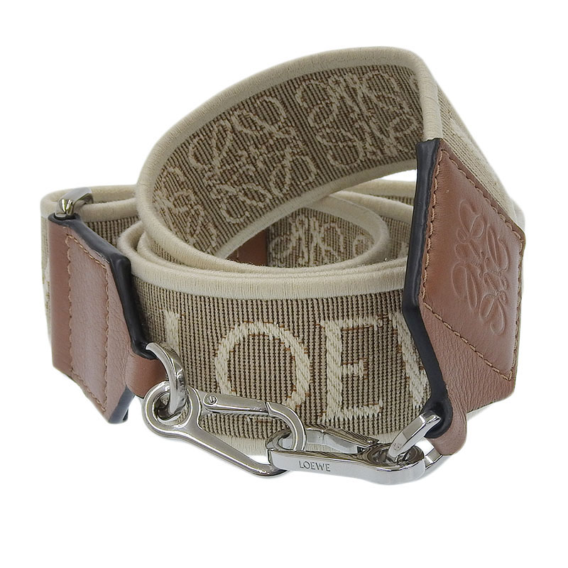 ロエベ LOEWE アナグラム ショルダーストラップ ジャガード/レザー ナチュラル/タン C073T87X01 中古 OBB0576