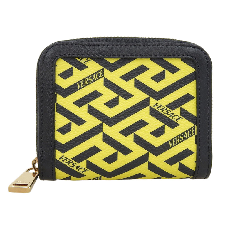 http://ヴェルサーチ%20VERSACE%20ラ・グレカ%20ジップウォレット%20コンパクト財布%20PVC%20ブラック/イエロー%201A01444%20美品%20OBB0578