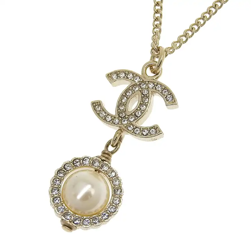 シャネル CHANEL ココマーク ネックレス フェイクパール ラインストーン ゴールド色 B20V 中古 CH0959