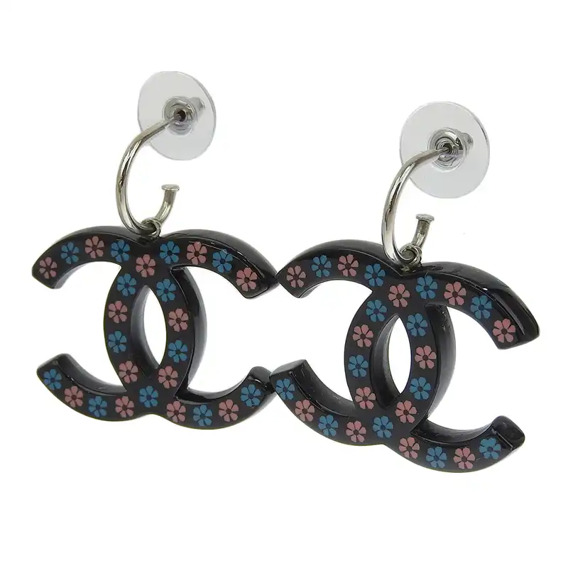 シャネル CHANEL ココマーク ピアス ブラック ピンク ブルー フラワー 花柄 15S 中古 CH0963
