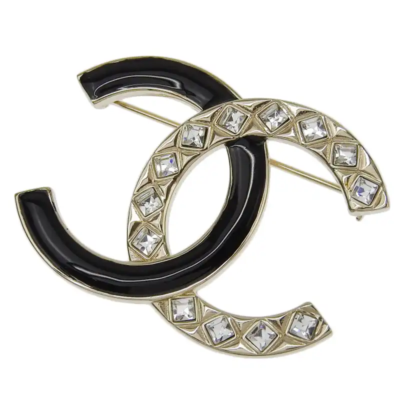 シャネル CHANEL ココマーク ブローチ ラインストーン ブラック ゴールド色 B19A 中古 CH0977