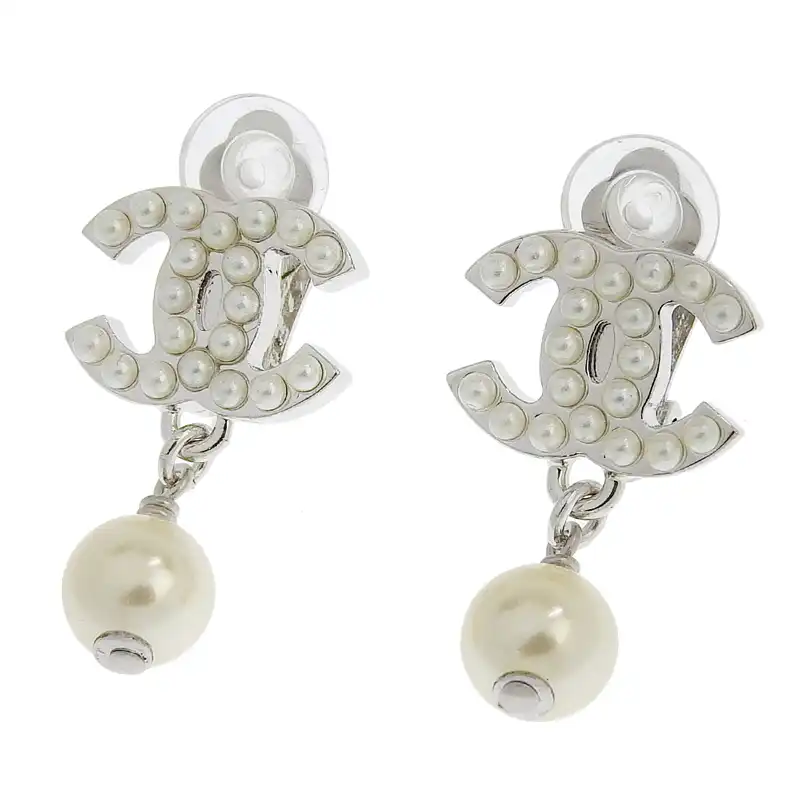 シャネル CHANEL ココマーク イヤリング フェイクパール シルバー色 05V 中古 CH0979