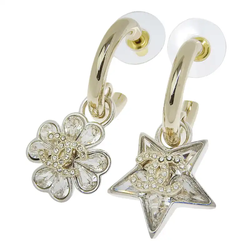 シャネル CHANEL ココマーク ピアス スター クローバー GP メタル ラインストーン シルバー色 ゴールド色 C23S 中古 CH0980