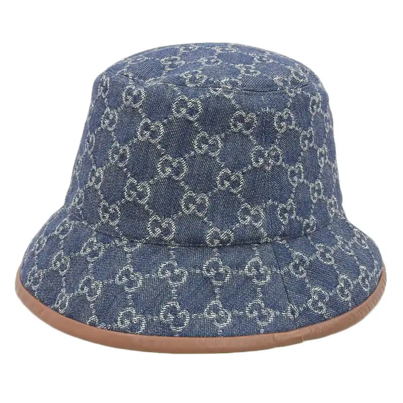 http://グッチ%20GUCCI%20バゲットハット%20帽子%20GGデニム%20レザー%20ネイビー/ブラウン%20#S%20576371%20美品%20GU0607
