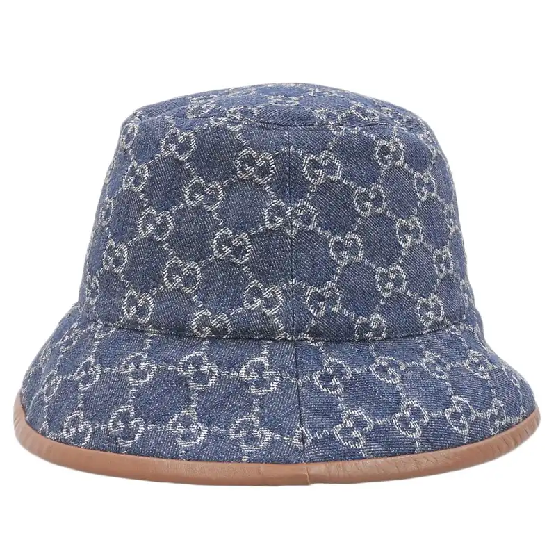 http://グッチ%20GUCCI%20バゲットハット%20帽子%20GGデニム%20レザー%20ネイビー/ブラウン%20#S%20576371%20美品%20GU0607