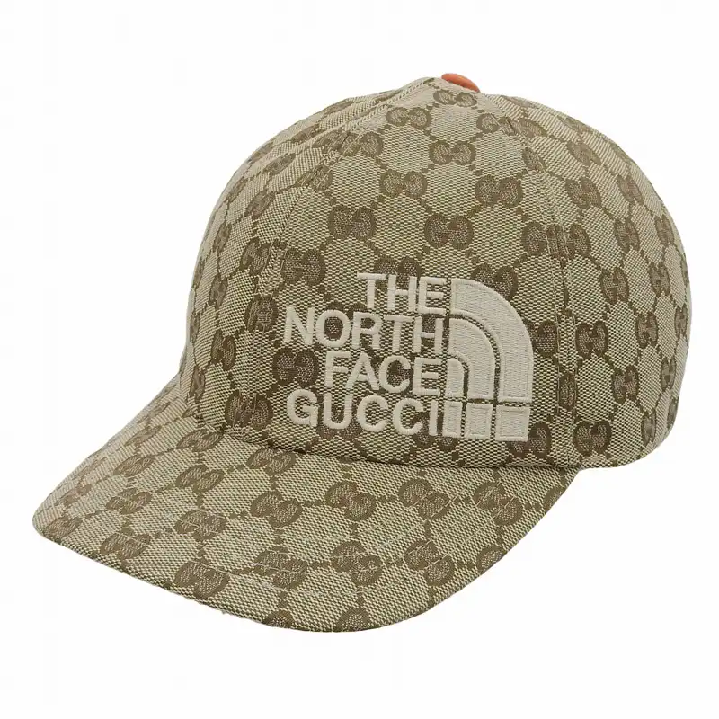 グッチ GUCCI 帽子 ベースボールキャップ GGキャンバス ベージュ オレンジ ノースフェイスコラボ #M 672155 美品 GU0609