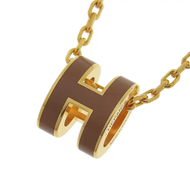 エルメス HERMES ミニポップアッシュ ネックレス GP ブラウン/ゴールド色 中古 HE0980