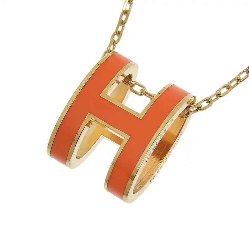 エルメス HERMES ポップアッシュ ネックレス GP オレンジ/ゴールド色 中古 HE0982