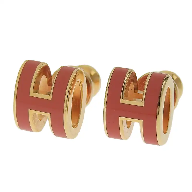 エルメス HERMES ミニポップアッシュピアス GP オレンジ系/ゴールド色 中古 HE0985