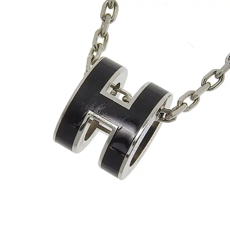 エルメス HERMES ミニポップアッシュ ネックレス ブラック/シルバー色 中古 HE0994