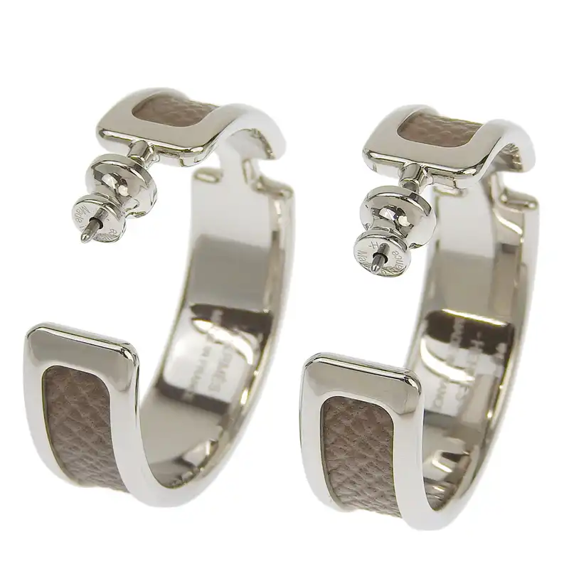 http://エルメス%20HERMES%20オランプ%20ピアス%20フープピアス%20レザー/メタル%20エトゥープ%20中古%20HE1004