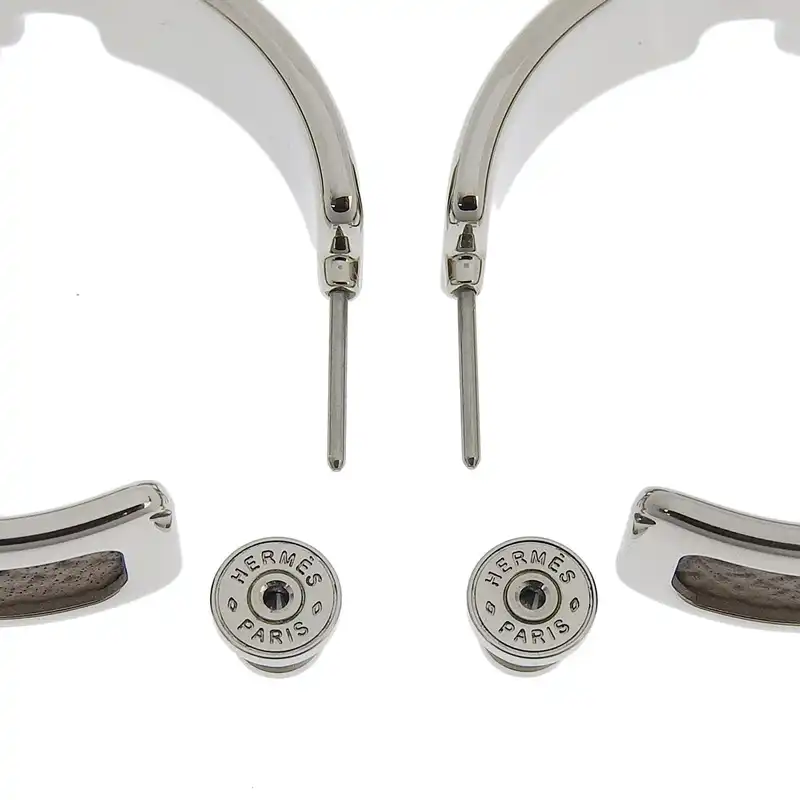 http://エルメス%20HERMES%20オランプ%20ピアス%20フープピアス%20レザー/メタル%20エトゥープ%20中古%20HE1004