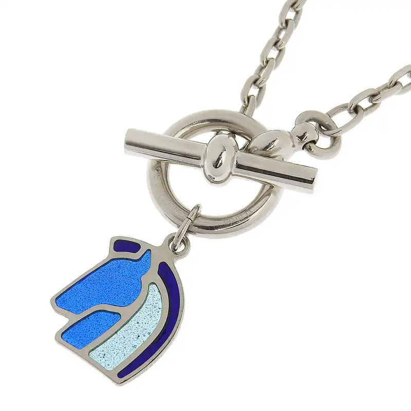 エルメス HERMES エリオス・シュバル ネックレス メタル/エナメル シルバー色/ブルー系 中古 HE1109