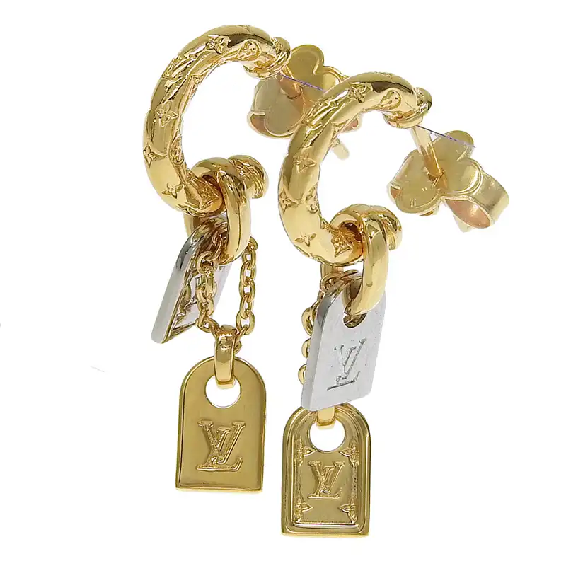 ルイヴィトン LOUIS VUITTON ブックルドレイユ ナノグラム プラネット ピアス GP ゴールド色 シルバー色 M00607 中古 LV1661