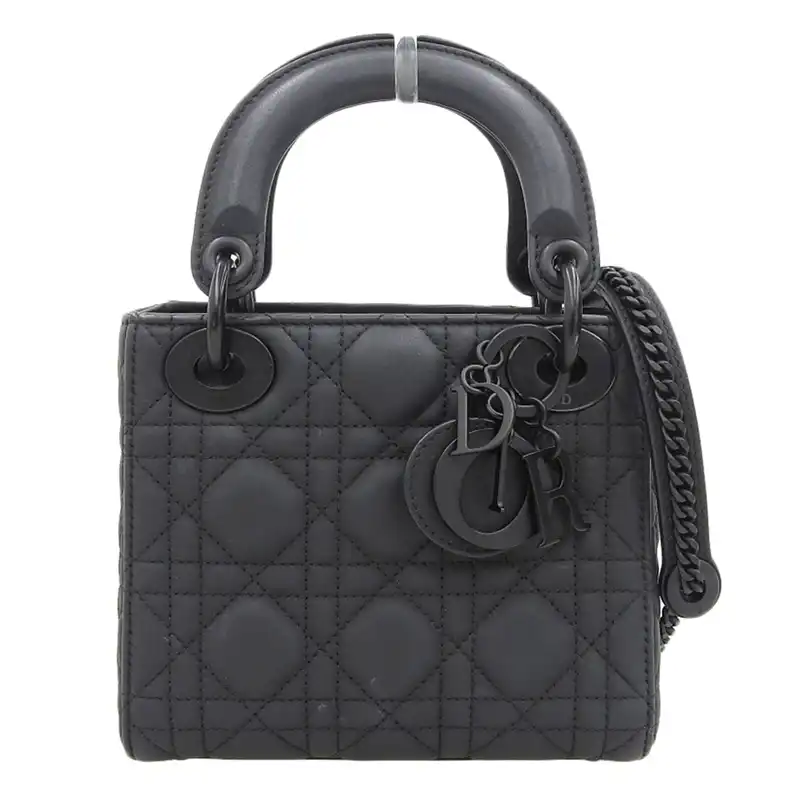 ディオール CHRISTIAN DIOR レディディオール ミニカナージュ ウルトラマット ハンドバッグ レザー 黒 M0505SL0I-M989 中古 OB2164