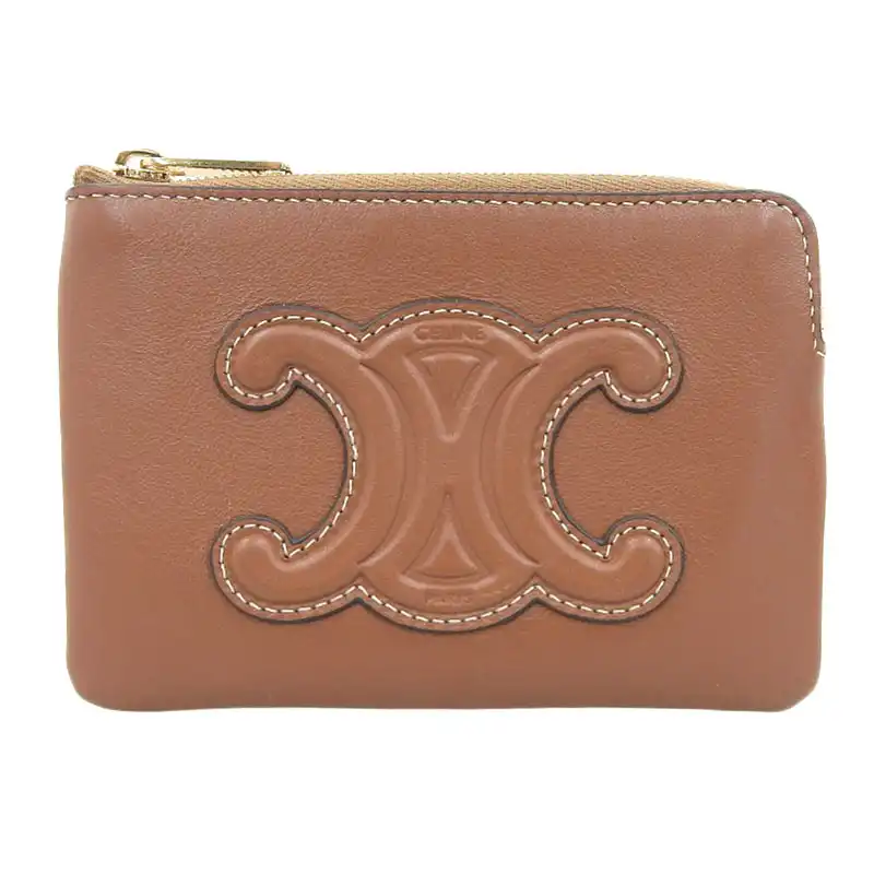 セリーヌ CELINE コインケース カードポーチ キュイル トリオンフ レザー タン 10C663DR8.04L 中古 OBB0570