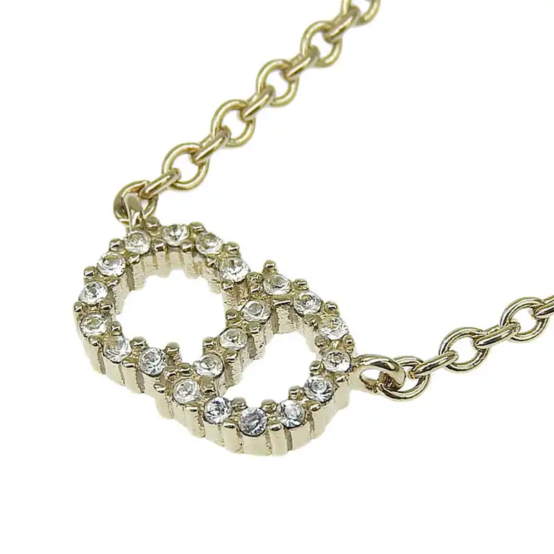 ディオール CHRISTIAN DIOR ロゴ ネックレス GP ラインストーン ゴールド色 中古 OBJ0285