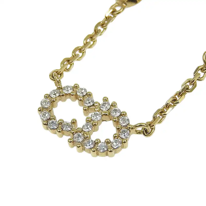 ディオール CHRISTIAN DIOR クレールディー リュヌ ネックレス GP ラインストーン フェイクパール ゴールド色 中古 OBJ0288