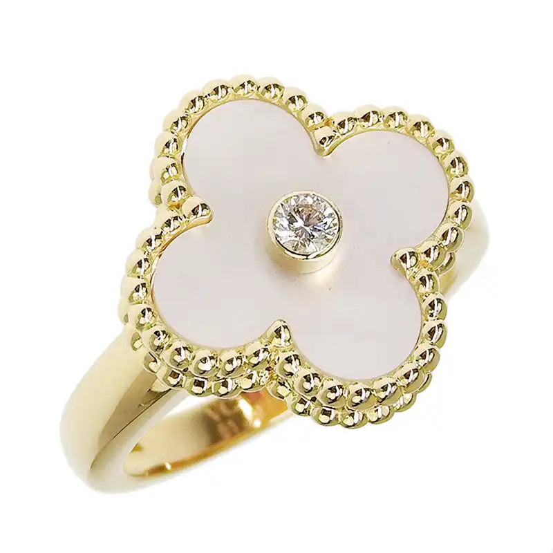 ヴァンクリーフ＆アーペル Van Cleef & Arpels ヴィンテージアルハンブラ リング シェル ダイヤモンド K18 #51 中古 OBJ0292