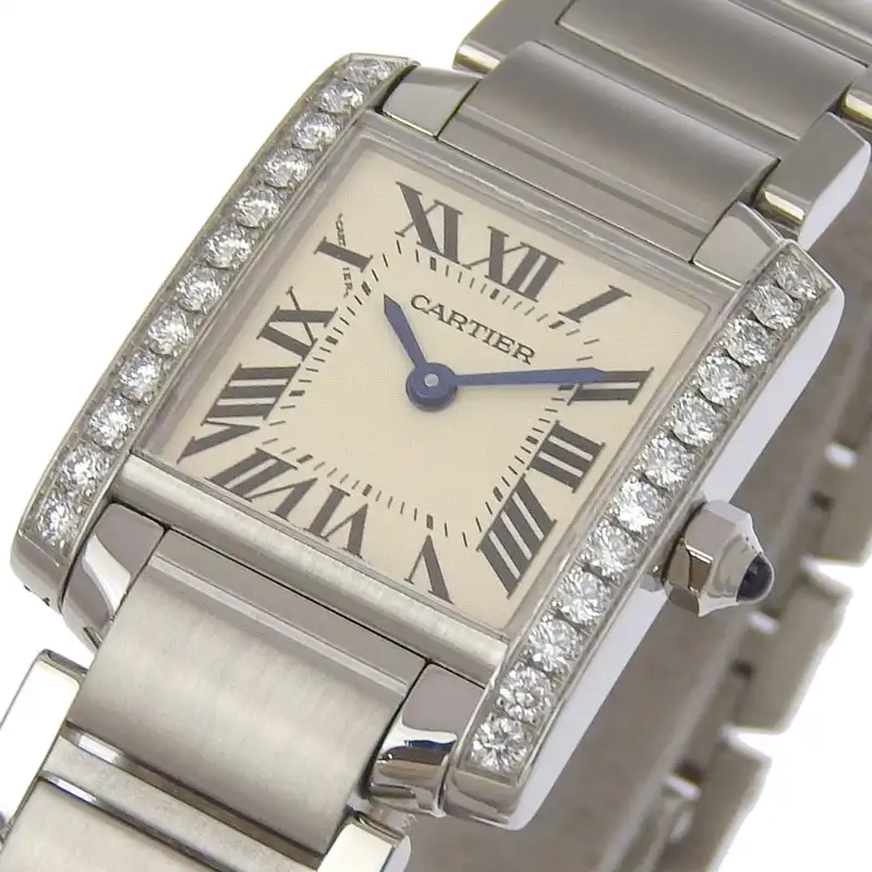 http://カルティエ%20CARTIER%20タンクフランセーズSM%20レディース%20クォーツ%20腕時計%20ダイヤベゼル%20SS%20ホワイト文字盤%20W4TA0008%20中古%20CA0472