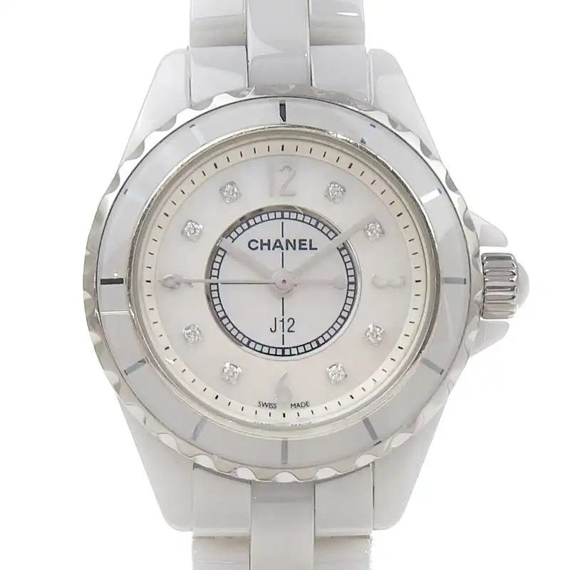 シャネル CHANEL J12 レディース クォーツ 腕時計 セラミック/SS 8Pダイヤモンド シェル文字盤 H2570 中古 CH0968