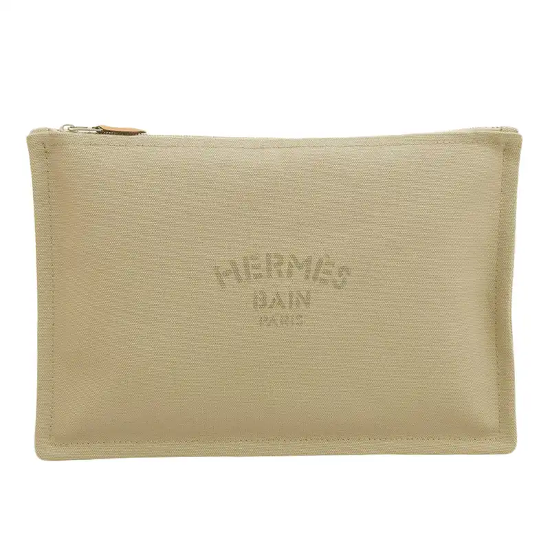 エルメス HERMES ポーチ スクエアポーチ 小物入れ キャンバス エトゥープ 中古 HE1006