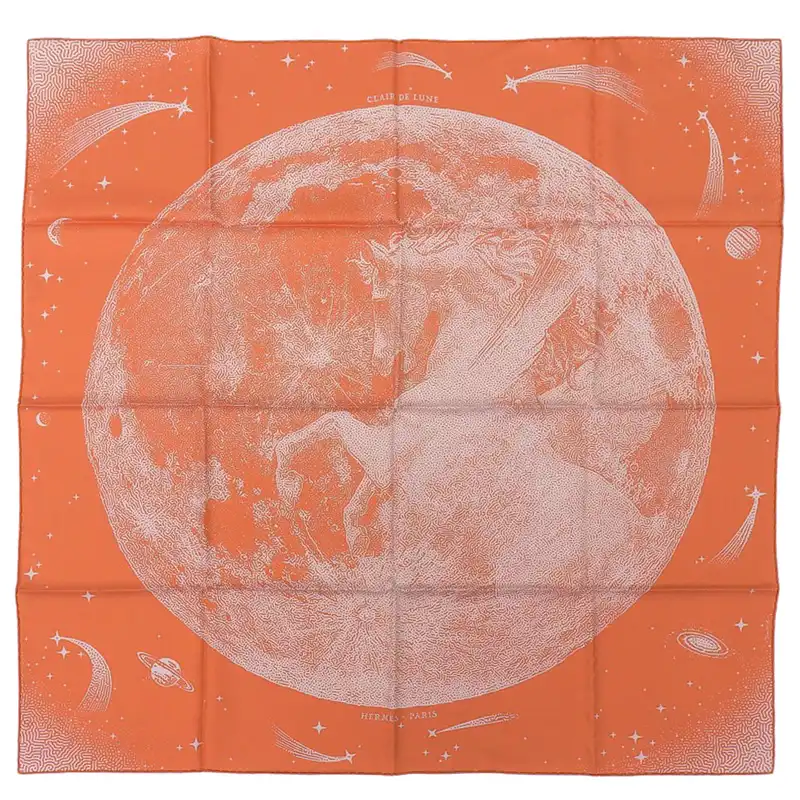 エルメス HERMES カレ90 CLIAR DE LUNA 「月光」ダブルフェイス リバーシブル スカーフ シルク オレンジ/グレー 中古 HE1007