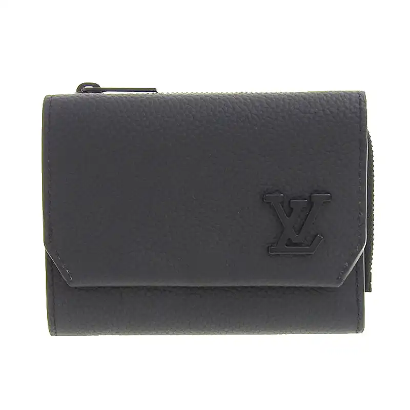 ルイヴィトン LOUIS VUITTON ポルトフォイユ・パイロット LVアエログラム 三つ折り財布 レザー ブラック M81740 中古 LV1666