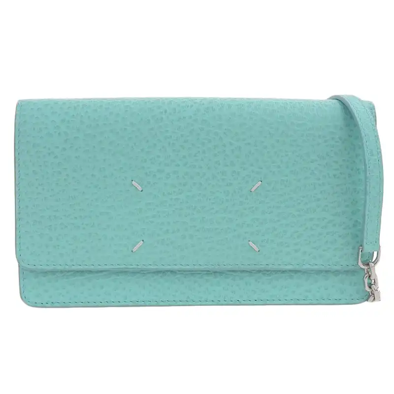 メゾンマルジェラ Maison Margiela チェーンウォレット 4ステッチ 財布 ショルダーバッグ レザー ブルー 中古 OB2238