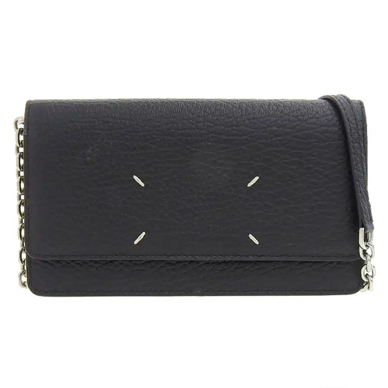 メゾンマルジェラ Maison Margiela チェーンウォレット 4ステッチ 財布 ショルダーバッグ レザー ブラック 美品 OB2239