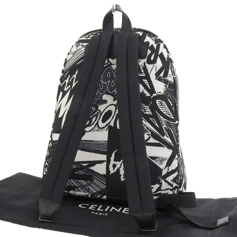 http://セリーヌ%20CELINE%20クリスチャン・マークレーコラボ%20バックパック%20リュックサック%20キャンバス/レザー%20ホワイト/ブラック%20中古%20OB2240